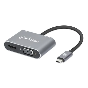 Manhattan Kábel átalakító - USB-C to HDMI & VGA 4-in-1 (HDMI, VGA USB-A, USB-C PD (87 W))