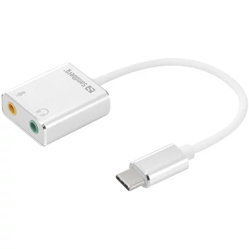 Sandberg Átalakító Kábel - USB-C to Sound Link (USB-C, 2x 3,5 mm jack, fehér)