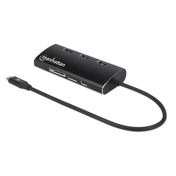 Manhattan USB HUB- USB-C Male to HDMI, 3db USB-A Ports, USB-C, Gigabit RJ45 Port és SD / MicroSD
