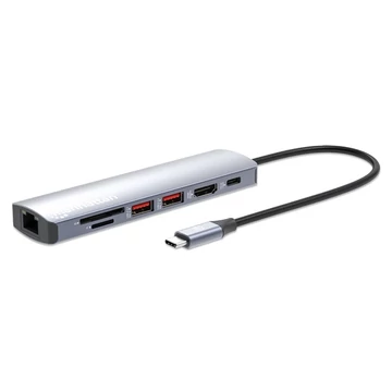 Manhattan USB HUB - USB-C PD 7-in-1 Type-C HDMI,  2db USB-A Ports, USB-C Power PD(100W), Gigabit RJ45 Port ésSD / microSD