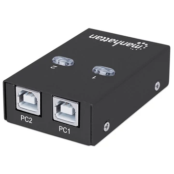 Manhattan USB HUB - USB 2.0 automatikus megosztó kapcsoló, 1x2 port, kettős vezérlés, automatikus érzékelős