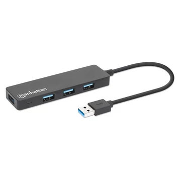 Manhattan USB HUB - 4db USB 3.0 Type-A Hub, USB-A Male to 4db USB-A females, Fekete