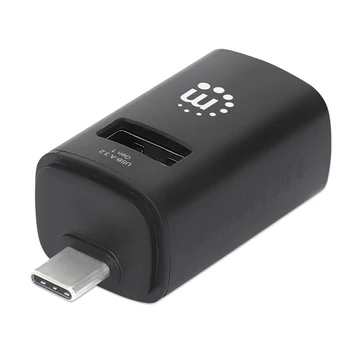 Manhattan USB HUB - 3db USB 3.0 / 2.0 Type-C Combo Mini Hub, Ultra-Compact Design, Fekete