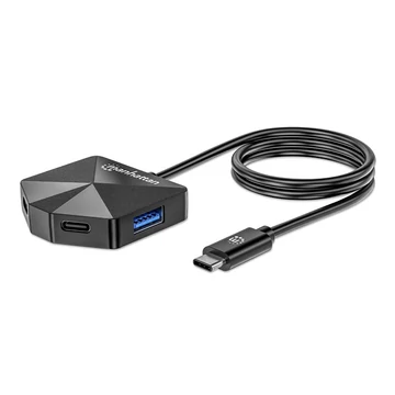 Manhattan USB HUB - 4db USB 3.0 Type-C / Type-A Combo Hub 2x2, Fekete