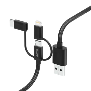 Hama Kábel - 201536 (3in1, Micro USB / USB-C / Lightning, USB 2.0, 1,5m, fekete)