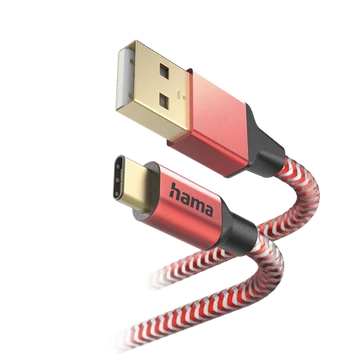 Hama Kábel - 201559 Reflective (USB-C / USB-A, USB 2.0, 1,5m, piros)