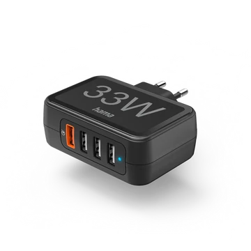 Hama Hálozati töltő - 201629 (4in1, 4xUSB-A, PD / QC, 33W, fekete)
