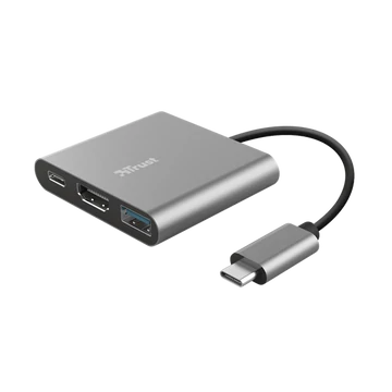 Trust Kábel Átalakító - Dalyx 3in1 Multiport USB-C (szürke, aluminium, USB-C apa / HDMI + Type-C + USB3.1 anya)