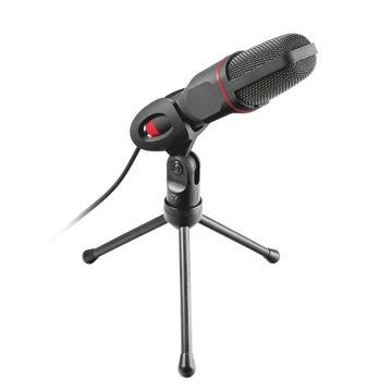 Trust Mikrofon - GXT 212 Mico (Studió design; 3,5mm jack + USB adapter; 180cm kábel; állvány; fekete-vörös)