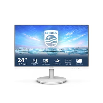 PHILIPS IPS monitor 23.8" 241V8AW, 1920x1080, 16:9, 250cd / m2, 4ms, VGA / HDMI, hangszóró, fehér