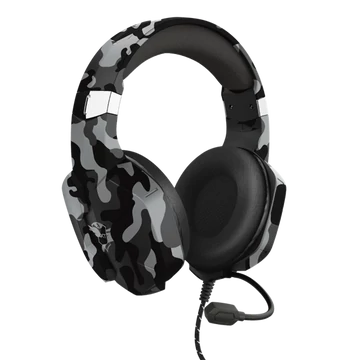 Trust Fejhallgató - GXT 323C Carus Black Camo (mikrofon; hangerőszabályzó; 3.5mm jack; nagy-párnás; fekete)