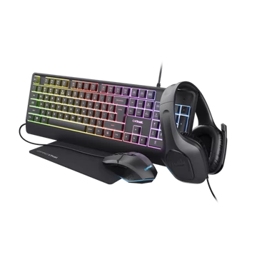Trust Bundle - GXT792 Quadrox 4-in-1 Gaming Bundle (Billentyűzet magyar + Zirox fejhallgató + Felox egér + Egérpad)