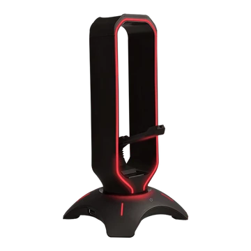 Rampage Fejhallgató állvány - RM-H66 GUARD (fekete, műanyag, USB HUB, Egérkábel tartó, RGB)