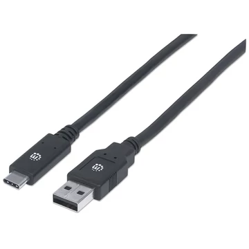 Manhattan Kábel - USB-A Male to USB-C Male, 2m, Fekete