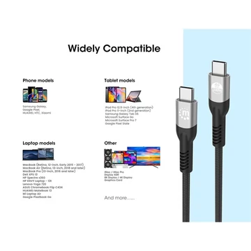 Manhattan Kábel - USB-C Male to USB-C Male kábel, 2m, PD3.1, 8K@60Hz, 240W / 5A, Fekete