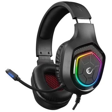 Rampage Fejhallgató - RM-K90 VECTOR (mikrofon, USB, 3,5 Jack, hangerőszabályzó, nagy-párnás, fekete)