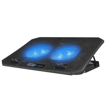 Rampage Notebook Hűtőpad 17"-ig - AD-RC44 SNOW (max 22 dbA, 86,6 m3 / h, fém rács; 2x15cm venti, 2xUSB, LCD kijelző)