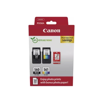 Canon PG-560 (1x7,5 ml) + CL-561 (1x8,3 ml) + 50 lap GP501 10x15 fényes fotópapír Multipack Canon