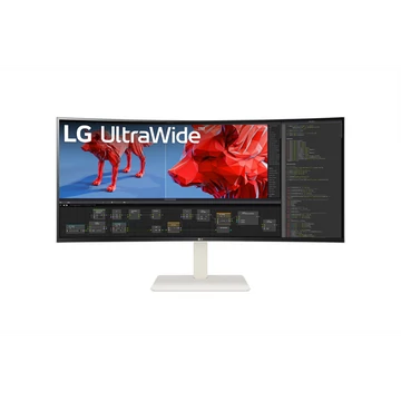 LG Monitor 38" - 38BR85QC-W (IPS; Ívelt, 21:9; 3840x1600; 1ms; 450cd; 144Hz, HDMIx2, DP, USB-C, Spkr, HDR600, Mag.áll)