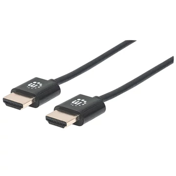 Manhattan Kábel - HDMI to HDMI szuper keskeny (Ethernet HEC, ARC, 3D, 4K@60Hz, fali kábel, Shielded,  0.5m, Fekete)