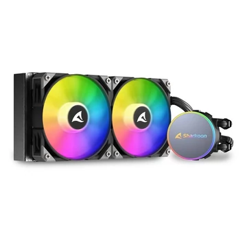 Sharkoon CPU Water Cooler - S70 RGB AIO 240mm (max. 35 dB (A); max. 131.93 m3 / h; 2x12cm, A-RGB LED)