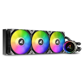 Sharkoon CPU Water Cooler - S90 RGB AIO 360 mm (max. 35 dB (A); max. 131.93 m3 / h; 3x12cm, A-RGB LED, fekete)