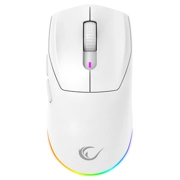 Rampage Vezeték Nélküli Egér - PROTE M5 (Pixart PAW3311, Huano 80M, 2400DPI, 400mAh, 6 gomb, RGB, Type-C, fehér)