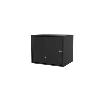S-Link Rackszekrény - 9U 19" fali kivitel (450x530x400mm, ablakos, Flatpack, Fekete)