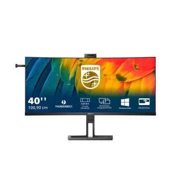 A Philips ThunderboltTM 4 monitor biztonságos, megbízható, egykábeles dokkolási megoldást kínál, éles képet biztosít, és a zajszűrő mikrofon segítségével az emberek jól hallják Önt. Előugró webkamera a gyors hozzáférésért és a biztonságért.