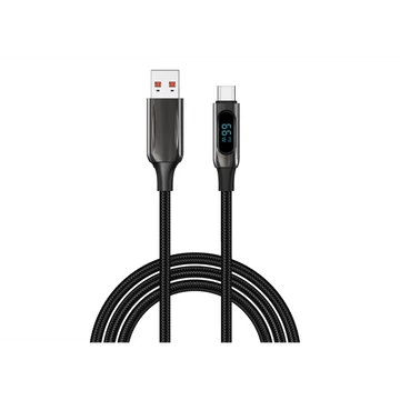S-Link kábel - UC-066 (LED kijelző, 66W, Gyorstöltés, Type-C, 100cm adat + töltőkábel, fekete, fonott)
