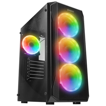 Everest Számítógépház - X-RACER (fekete; üveg; ATX; alsó táp; 4x120mm LED, 1xUSB3.0 + 2xUSB2.0)