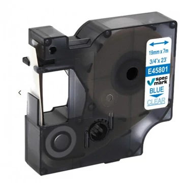 Utángyártott DYMO D1 45801 19mm x 7m átlátszó-kék S0720810 White Box