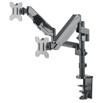 Manhattan gázrugós Fali / asztali állvány - Dupla karos 2db monitor részére (max.VESA:100x100, 17"-32"-ig, 8kg, fekete)