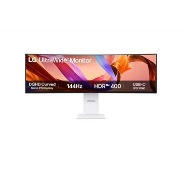 LG Monitor 49" - 49U950A-W (IPS; Ívelt, 32:9; 5120x1440; 5ms; 400cd; 144Hz, HDMIx2, DP, USB-C, Spkr, HDR400, Mag.áll)