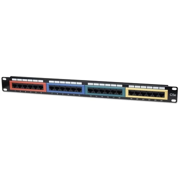 Manhattan Patch panel - CAT5e UTP színezett patch panel, 24 portos, 1U, Fekete