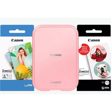 Canon ZOEMINI 2 Fotónyomtató Rózsaarany + 5x7,6cm ZINK fotópapír 20 lap + 3.3 cm ZINK 10 lap körmatrica papír