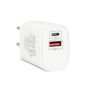 Delight Telefon töltő  - 1db Type-C + 1db USB PD20W gyorstöltéssel, Fehér