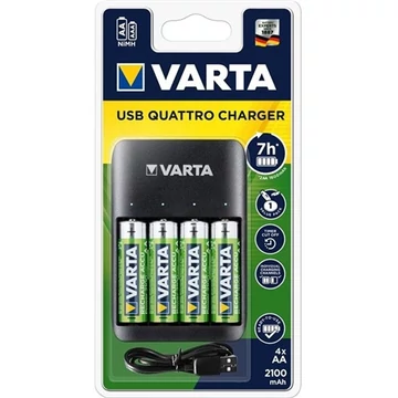Varta USB Quattro AA / AAA NiMH akkumulátor töltő fekete + 4x AA 2100mAh battery