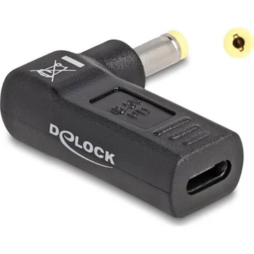 Delock USB-C -> DC 4,8 x 1,7mm F / M töltő adapter fekete 90°, HP