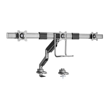 Equip Monitor Asztali konzol - 650162 (17"-27", 3 monitor, dönthető, forgatható, Max.: 3x6kg, fekete / ezüst)
