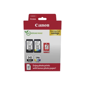 Canon PG-545 (1x8 ml) + CL-546 (1x8 ml) + 50 lap GP501 10x15 fényes fotópapír  Multipack Canon
