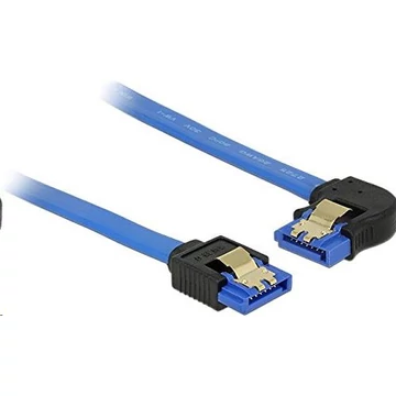 Delock 84983 SATA-kábel 6 Gb/s egyenes -> balra néző, fém rögzítő, kék, 20cm