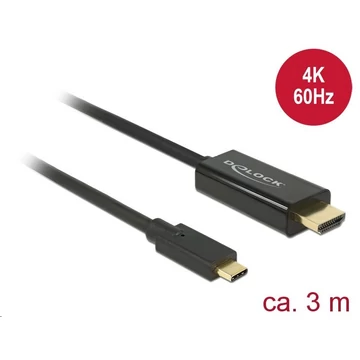 Delock USB Type-C csatlakozó > HDMI csatlakozó (DP váltakozó) 4K 60 Hz,3m fekete (85292)
