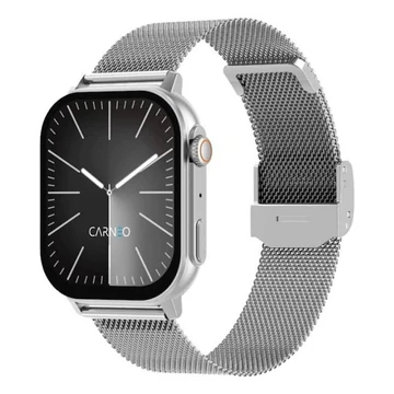 A modern, kültéri fitnesz okosóra Carneo Zephyr Ultra HR+ elegáns ezüst színben négyzet alakú SUPER AMOLED színes kijelzővel rendelkezik, amelyet edzett, ásványi üveg véd. Méri a pulzusszámot, a stresszt, a BMI-t, a megtett távolságot, nyomon követi az el