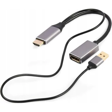 Gembird HDMI 2.0 USB-A 2.0 -> DisplayPort 1.2 M / F aktív adapter 0.2m fekete-szürke