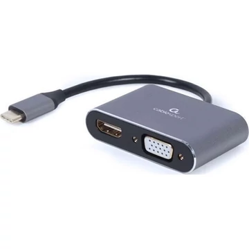 Gembird USB-C -> 1db HDMI 1.4 1db VGA M / F adapter 0.15m szürke