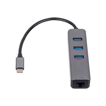 AKYGA Hub USB Type C to 3x USB 3.0 AK-AD-66 Network Card 10/100/1000 15cm