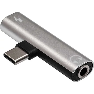 Akyga AK-AD-71 USB-C -> 1db Jack stereo 3,5mm (3pin) 1db USB-C M / F adapter ezüst