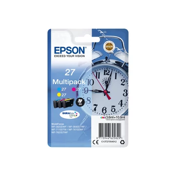 EPSON 27 ink cartridge cyan magenta and yellow standard capacity 3x3.6ml 3x350 pages combopack blister without alarm - DURABrite