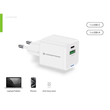 Conceptronic telefon töltő adapter - ALTHEA15W (USB-C + USB-A, 20W, fehér)